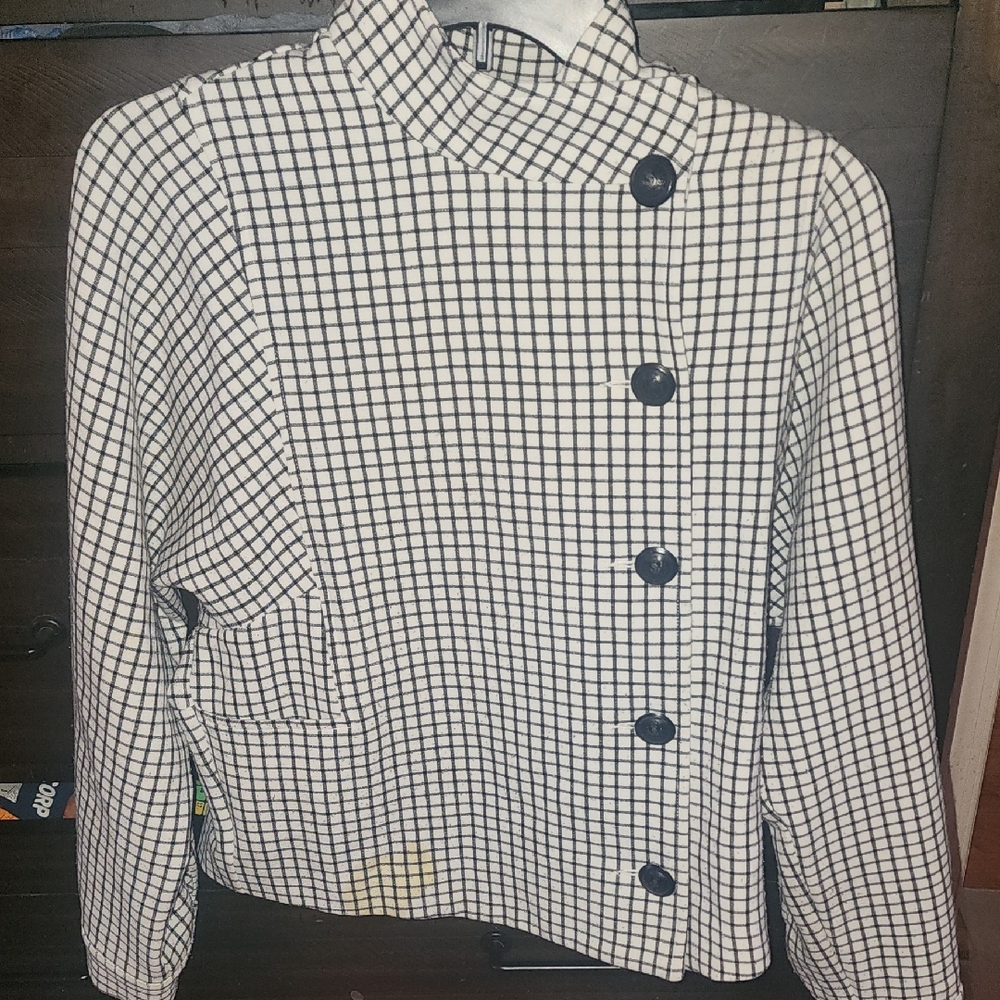 CAbi Black and White Grid Pattern Blazer